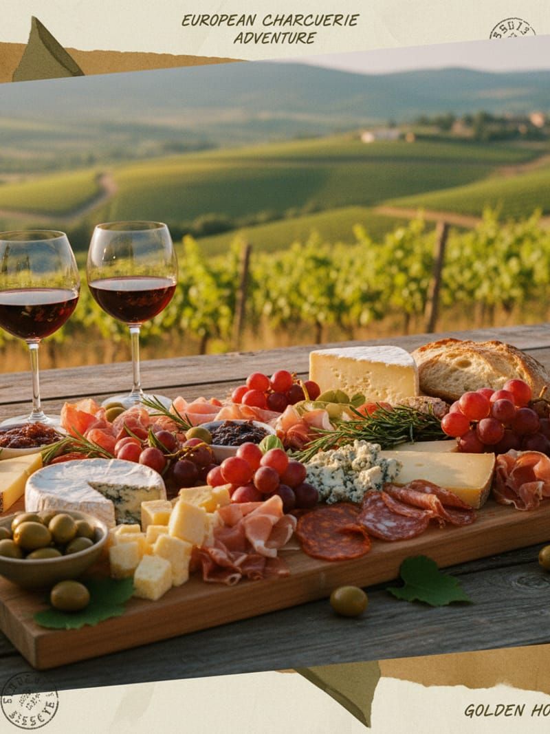 Gourmet cheese and charcuterie board with wine pairing
